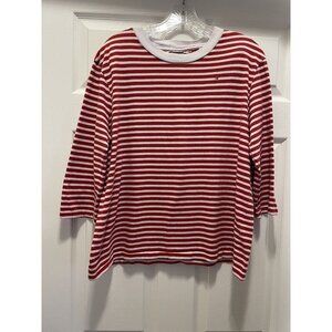 Vintage Tommy Jeans Red And White Striped 3/4 Sleeve Shirt Size XL